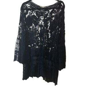 Women’s NWT Cato Navy Crochet Lace & Mesh See through Top Size XL